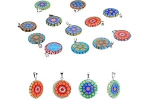 PH PANDAHALL PandaHall 20pcs Millefiori Pendenti in Vetro Murano Fiore Lampwork Charms in Vetro Piatti Rotondi Millefiori Charms Pendenti Perline per Orecchini Pendente con Ciondolo Creazione di Gioielli (20mm)