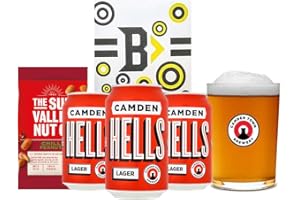 BEER HUNTER Camden Town Brewery Hells Craft Beer Gift Set with Jack Glass (4.6% ABV) - Gifts For Him, For Her, Christmas, Birthday's, Father's Day, Mother's Day