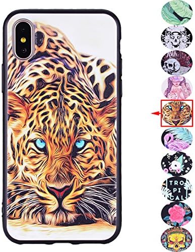Relief Case for iPhone X, Ronger Gel TPU Silicone Case Black Cover Soft Phone Protector Flexible Cover Shock-Absorption Anti-Scratch Pattern Accessible (Can be Touch and Feel) for iPhone X Case, Leopard