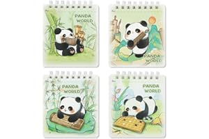 Boerni Lot de 4 mini-carnets à spirale panda, bloc-notes de poche à spirales, motif panda, idéal pour les fêtes, le bureau, les fournitures scolaires et la maison.