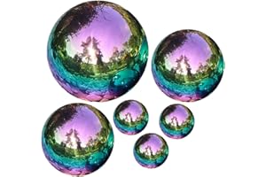 Folytiy 6pcs Stainless Steel Gazing Ball 51-100mm mix Size Decorative Garden Mirror Balls Reflective Gazing Globe for Home Garden Ornament Decorations (Colorful)