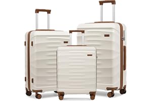 Sea choice Luggage Sets 3 Piece ABS Hard Shell Suitcases Sets of 3 Piece with Brake Caster 8 Spinner Wheels Cabin Luggage 55x40x21 with YKK Zipper TSA Lock