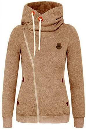 Wtus Damen Sweatjacke Mit Zipper Kapuze Cooler Damen Hoodie Schrager Reissverschluss Uni Farben Amazon De Bekleidung