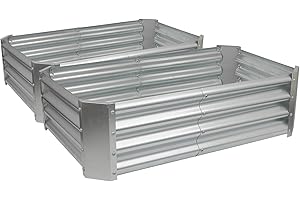 Harbour Housewares Raised Garden Bed - Silver - 120 x 60cm - Rectangle - Pack of 2 - Bottomless Galvanised Steel Planter Box for Growing Outdoor Plants, Vegetables, Flowers and Herbs