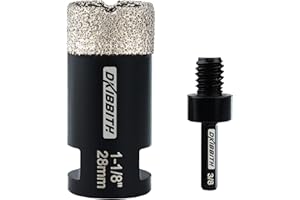 DKIBBITH 28mm Diamond Hole Saw，Diamond Drill Bits 28mm in Dia Granite Tiles Quartzite Marble Concrete Porcelain Ceramic Stones，with M14 Thread Angle Grinders and 10mm Hex Shank Drills，Black