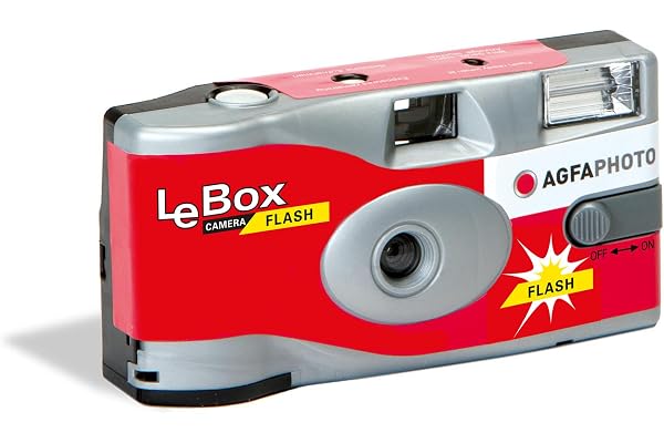 AgfaPhoto 601020 - Appareil Photo Jetable LeBox Flash, 27 Photos, Objectif Optique 31 mm - Gris et Rouge