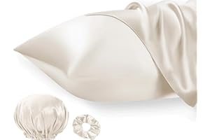 ‎SEIWOHL Seiwohl Satin Kissenbezug 40x60, 2 Stück Satin Kopfkissenbezug Pillowcase Kissen Bezug Kissenhülle für Haar und Haut, ähnlich wie Seide, Beige, mit Haargummi und Haarhaube