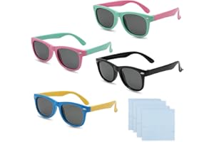 ZYKORT 4 Paires Lunettes de Soleil pour Enfants - Monture en Silicone - Lunettes de Soleil Polarisées UV400 - Pour Filles et Garçons de 3 à 12 Ans