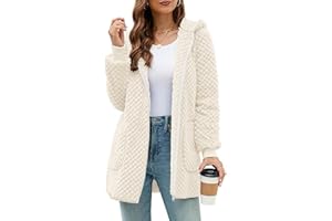 ABINGOO Veste Polaire à Capuche Femme Manteau Longue Peluche Doux avec Poches Cardigan Décontracté Pelucheux Zippé pour Automne Hiver