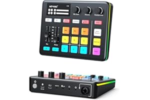 MT-VIKI Gaming Audio Mixer, Audio Interface Sound Board w/RGB Effect, XLR/TRS Microphone, 48V Phantom Power, Support Bluetooth, Voice Changer, Live Streaming, Podcasting