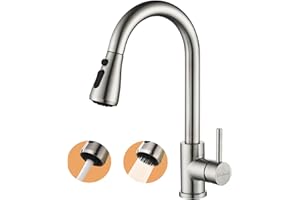 Wasserhahn Küche Ausziehbar,Hochdruck Küchenarmatur mit Herausziehbarer Brause Mischbatterie Küche mit 3 Funktionen 360°Drehbar,Kitchen Faucet Zwei Sprühfunktionen (Gebürstet)