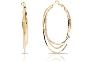DZPUHUOJZ Boucles D'oreilles Pour Femmes, Boucles d'oreilles à Triple Créole, Boucles D'oreilles Légères En Plaqué Argent, Bijoux Tendance Cadeau Pour Femme