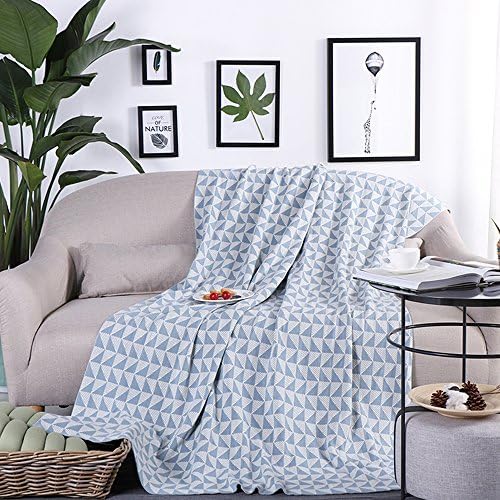 Soft Warm Sofa Bed Couch Cover Cotton Knitting Throw Blanket Quilt Geometric Pattern Light Blue 130x180cm