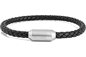 Akitsune Silva Skórzana bransoletka z zapięciem magnetycznym, 5 mm, dla kobiet i mężczyzn, ze stali nierdzewnej, prosta bransoletka – kolor: srebrny, matowa czerń, złoty