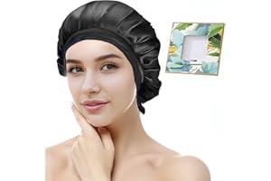 GORSMOON Seidenhaube zum Schlafen – 100% Maulbeerseide Schlafmütze, Verstellbare & Atmungsaktive Schlafhaube Seide, Silk Bonnet für Damen, Rutschfest & Pflegeleicht (Neu Schwarz)