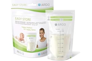 Ardo Easy Store 180ml Breast Milk Storage Bags. 25 Pre-Sterilised Disposable Pouches to Store Milk in Fridge & Freezer. BPA Free Leak Proof Breastfeeding Bags with Double Zips. (180ml, 25 Bags)