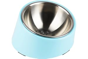 SuperDesign Mess Free 15° Slanted Bowl for Dogs and Cats, Tilted Angle Bulldog Bowl Pet Feeder, Non-Skid & Non-Spill, Easier to Reach Food M/300ml Light Blue