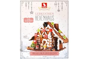 Weiss Lebkuchen Hexenhaus mit Haribo Deko inkl. Puderzucker, 900 g