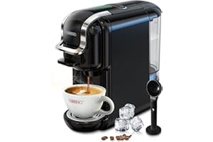 HIBREW Macchina da caffè H2B, macchina da caffè multi-capsula 5 in 1, macchina caffè espresso, compatibile con cialde DG/Nes/K-cup/ESE/caffè macinato, arresto automatico, espresso perfetto, nero