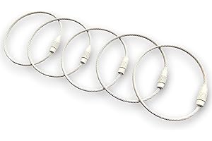 RATASK Stainless Steel Screw Locking Wire Cable, Key Rings Accessory, Wire Keyrings, Cable Loop/Hoop for Luggage Tag, Keys and ID Tag Keepers - (White)