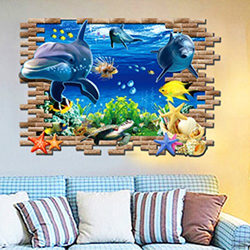 Amybria 3D Unterwasserwelt Wandtattoo Abnehmbare Wandaufkleber DIY Wohnaccessoires Wasserdichte Tapete PVC Aufkleber Wandsticker Wanddekoration für Kinderzimmer Spielzimmer - 3