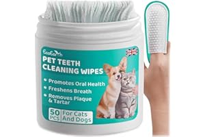 EcoEarth Premium Teeth Cleaning Wipes for Dogs & Cats - 50 Pcs - Pet Dental Care Finger Pads for Fresh Breath & Oral Hygiene - Embossed Pattern & Nano Plastic-Dotting to Remove Plaque & Tartar
