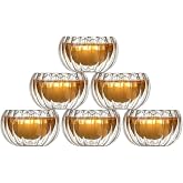 Double Layer Glass Turkish Delight Sauce Bowl Set of 6 - Transparent Double Walled Glass Presentation Containers
