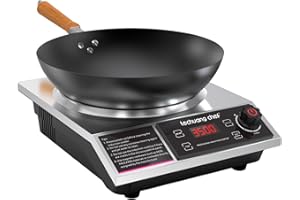 Lechuang Chef 3500W Induction Cooker with Wok, Induction Hob with Upgrade Hot Plate, 24-Hour Timer and Preset Functions, 50 KG Load Capacity, 11-Level Power and Temperature setting