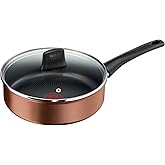 Tefal Saute Pans with Lid 24 cm, Titanium Pro Non-Stick Coating, Thermal Signal, Durable, Suitable for All Hobs