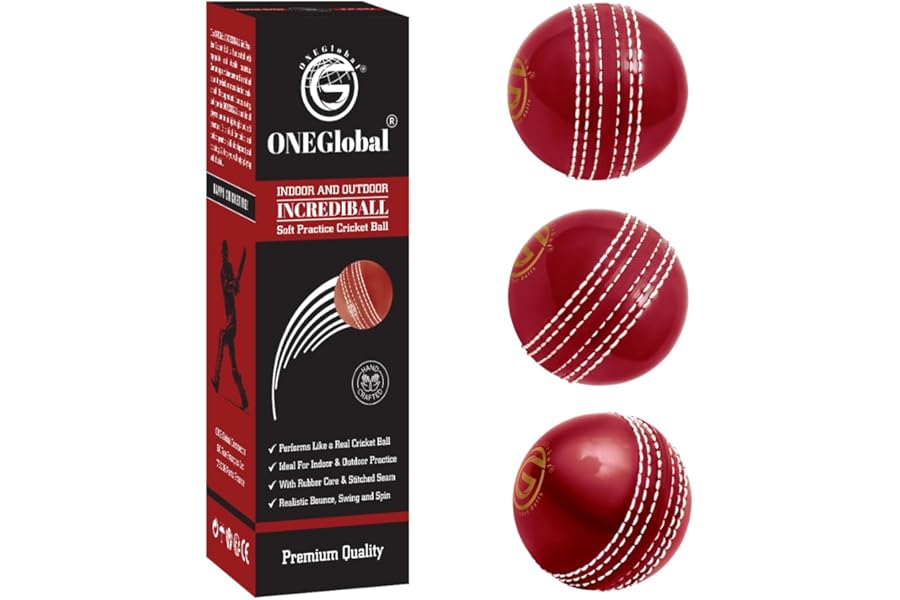 ONEGlobal Incrediball Soft Practice Cricket Ball | Outdoor & Indoor Rubber Cricket Ball With Core & Stitched Seam | For Practice, Training & Family Fun | Senior & Junior Size