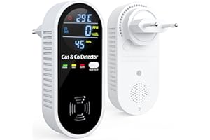 YOJOCK 4-in-1 Gas- und Kohlenmonoxid-Melder mit akustischem Alarm, CO Messgerät, Temperatur- & Feuchtigkeitssensor, Gaswarner, Selbsttest, für Wohnzimmer, Schlafzimmer, Keller, Garage, Büros und mehr