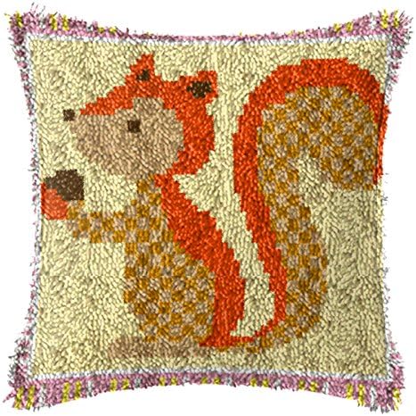 Latch Hook Complete Cushion Cover Kit"Fun Squirel and Acorn"43x43cm
