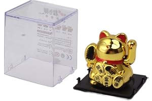 Headerbs Solar Powered Lucky Cat 2 Inch Mini Cute Solar Waving Cat Lucky Wealth Welcoming Cat for Home Car Decoration Solar Powered Lucky Cat (Gold)
