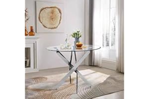‎GOLDFAN GOLDFAN Esstisch Rund Glas Moderner Küchentisch Glas Tisch Modernes Design Küchentisch mit Verchromten Beinen für Esszimmer Wohnzimmer Büro, 90 x 90 x 75 cm