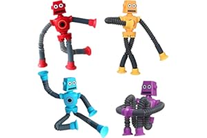 BEFRENETIC 4 Pcs Robot Sensory Tubes - Novel Suction Cup Toys for Funny Fidget Play, Interactive Decompression Gift for Boys & Girls
