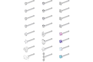 AceFun Kolczyki do nosa, 18 g, 20 g, zestaw ze stali chirurgicznej, kolczyk do nosa, z cyrkonią, opalem, wargą, helix, tragusem, nozdrza, dla kobiet, mężczyzn, srebrne, różowe złoto, zestaw, Bez