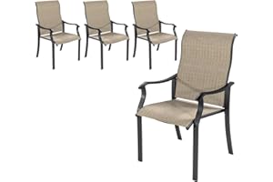 UDPATIO Gartenstühle 4er Set, Hochlehner Gartenstuhl Metall, Textilene Balkonstuhl, Terrassenstuhl 160kg Belastbar, Gartensessel wetterfest für Terrasse, Garten, Balkon, Beige