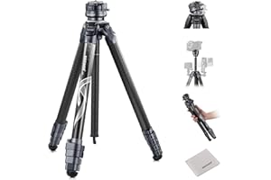 NEEWER LITETRIP LT32 Camera Travel Tripod, Carbon Fiber Portable Stand, Ball Head Detachable Center Axis Flip Buckle Cleaning Cloth Arca QR Plate Compatible with Peak Design Capture V3 (Former TP62)