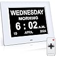 Zebblux dementia clock HD digital display with date and day photo frame 7 inch white memory loss calendar clock clear living room healthcare bedroom calender Alzheimer's
