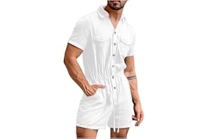 GEFOMUOFE Herren Sommer Jumpsuit kurz Anzug Overall Sport Jogging Training Anzug Freizeitanzug Einteiler Streetwear Bekleidung One-Piece Kleiderknopf Casual Onesie Herren Shorts Schlafanzug