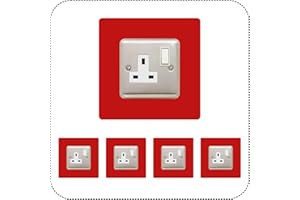 EWOLDS Set of 5 Single Socket Surround, Acrylic Back Panel or Plate, Protect Wall from Finger Prints, Choose from 18 Colours (Red)