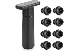 WOTOR Pompa sottovuoto per vino, con 8 tappi, tappo e conservante, riutilizzabile, mantiene fresco, accessorio ideale come regalo (manico piatto)