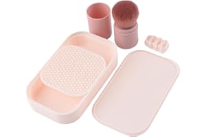 URROMA Outils en Pâte Polymère Boîte de Rangement pour Le Tamis à Fécule de Maïs Récipient à Poudre Fuite avec Brosse et Emporte Pièces de Boucles d'oreilles (Rose)