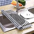 Dayish Roll Up Foldable Over The Sink Multipurpose Dish Drying Drainer Adjustable Rack for Washing Dishes -Stainless Steel - Utensils Rack After Wash (18 X 17.7 Inch) (45.5 X 45 Cm)