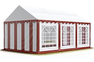 TOOLPORT Tendone per Feste 4x6 m PVC Rosso-Bianco 100% Impermeabile Gazebo da Giardino Tendone da Esterno Tenda Party