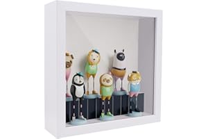 ShawFly 3D Shadow Box(22.3x22.3x6cm) Bilderrahmen aus Holz tiefe Box quadratisch tiefe Vitrine für Medaillen, Blumen und Kunsthandwerk (Weiß)