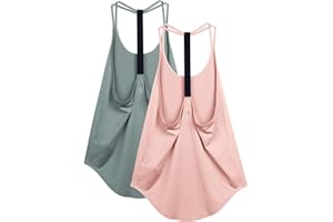 icyzone Damski sportowy top do jogi z biustonoszem – 2 w 1 koszulka fitness Cross Back BH Training Tank Top