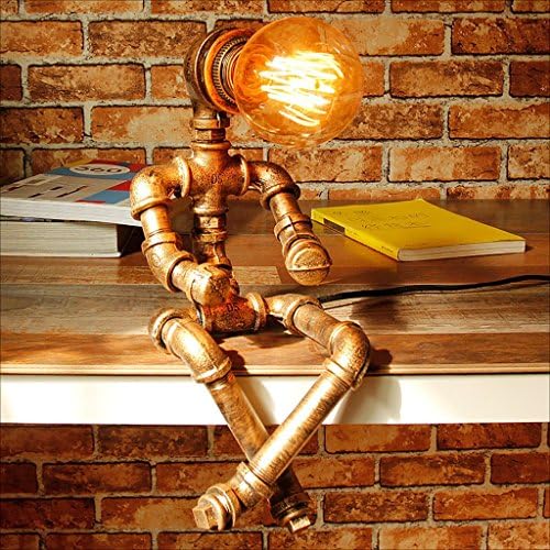 Desk Lamps loft American Retro Nostalgic Water Tube Table Lamp Bar Cafe Light Bedroom Creative Robot Desktop Light (15*34cm) desktop table lamp