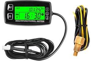 RileyFine Digital Tach Operating Hour Counter, Engine Temperature Display, Alarm Speed & Temperature & SVC, Replaceable Battery, Used on Lawn Mower Tractor Mini Bicycle Motorcycle (TS001)