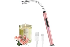 UMIKEL Encendedor de velas, resistente al viento, sin llama, USB, recargable, con bloqueo de seguridad, para cocina, barbacoa, velas, estufa de gas, barbacoa, fuegos artificiales (oro rosa)